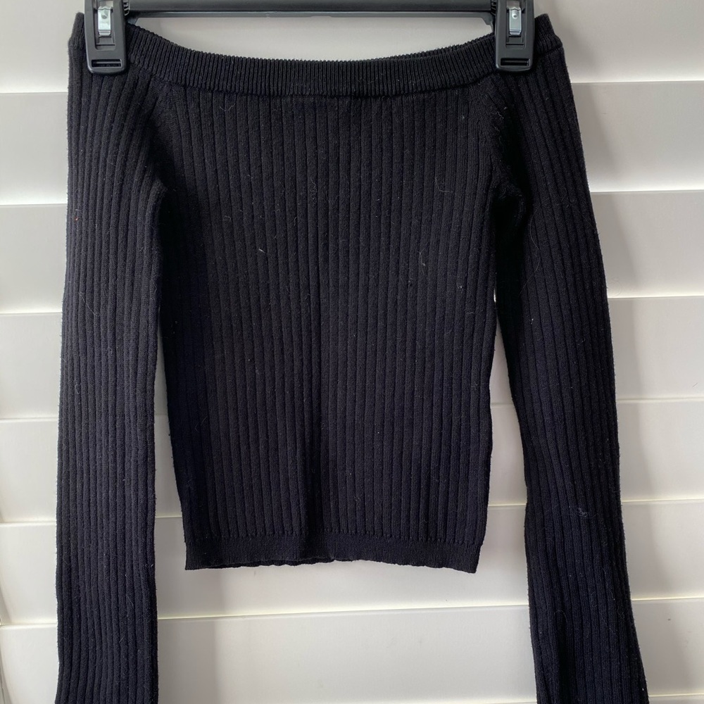 Black rubbed off-the-shoulder crop top